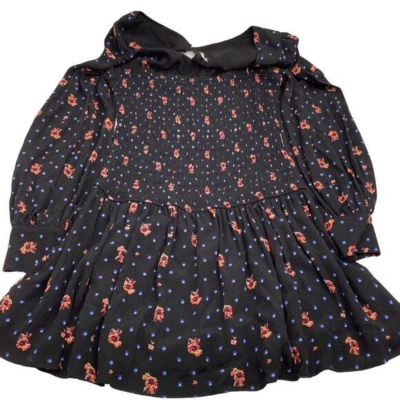 Free People Floral Smocked Dress Medium Square Neck‎ Billow Sleeve NWOT - Picture 4 of 7